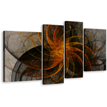 Load image into Gallery viewer, Abstract Fractal Canvas Print, Black Orange Modern Abstract 4 Piece Canvas Wall Art, Grey Abstract Patterns Canvas Set
