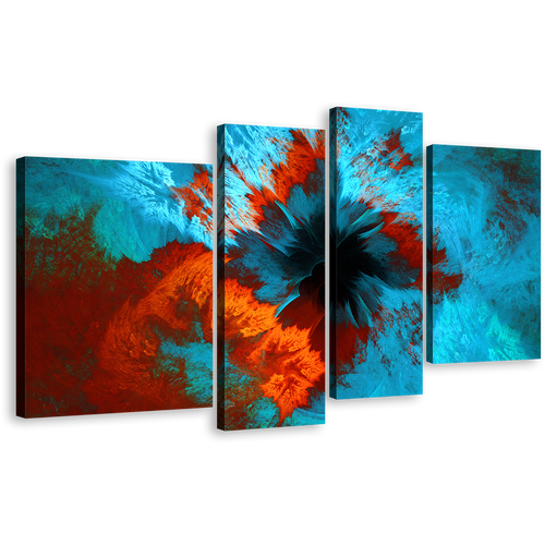 Abstract Fractal Canvas Print, Blue Abstract Underwater Multiple Canvas, Brown Artistic Abstract 4 Piece Canvas Wall Art