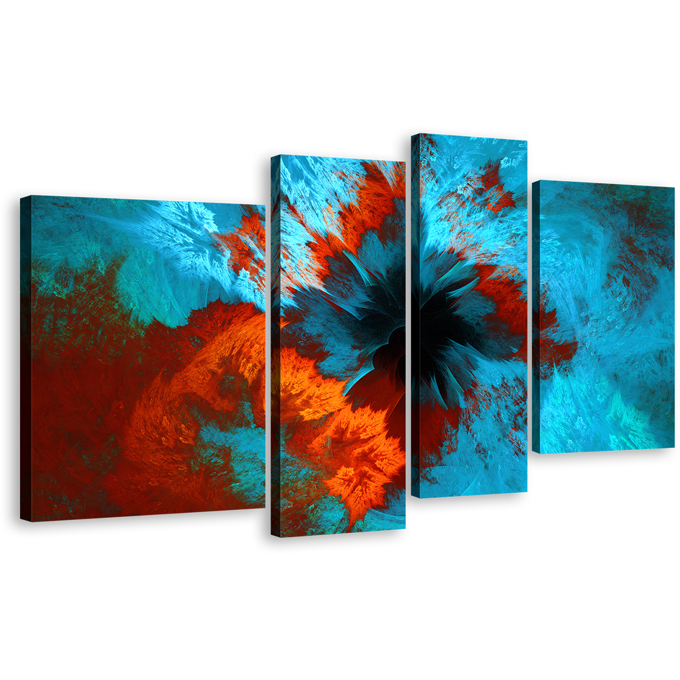 Abstract Fractal Canvas Print, Blue Abstract Underwater Multiple Canvas, Brown Artistic Abstract 4 Piece Canvas Wall Art