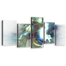 Load image into Gallery viewer, Abstract Fractal Canvas Print, Blue Modern Abstract Canvas Set, Green White Elegant Abstract Fractals 5 Piece Canvas Wall Art
