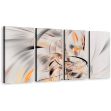 Load image into Gallery viewer, Abstract Fractal Canvas Print, White Artistic Abstract Illustration 4 Piece Canvas Wall Art, Orange Abstract Graphic Element Multi Canvas
