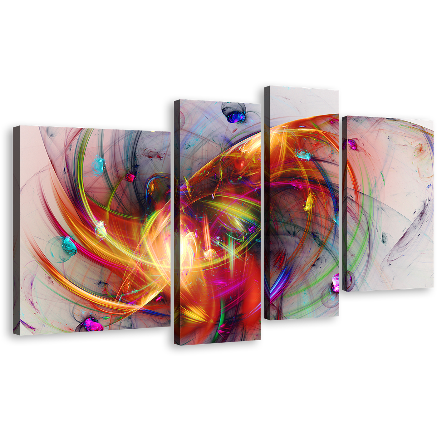 Abstract Fractal Canvas Wall Art, Abstract 3D Canvas Print, Colorful Abstract Glowing Bubbles 4 Piece Canvas Set