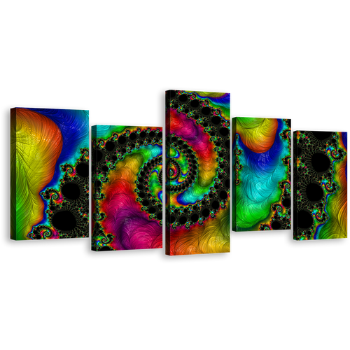 Abstract Fractal Canvas Wall Art, Abstract Colorful Swirl Shapes 5 Piece Canvas Print, Modern Abstract Multi Canvas Artwork