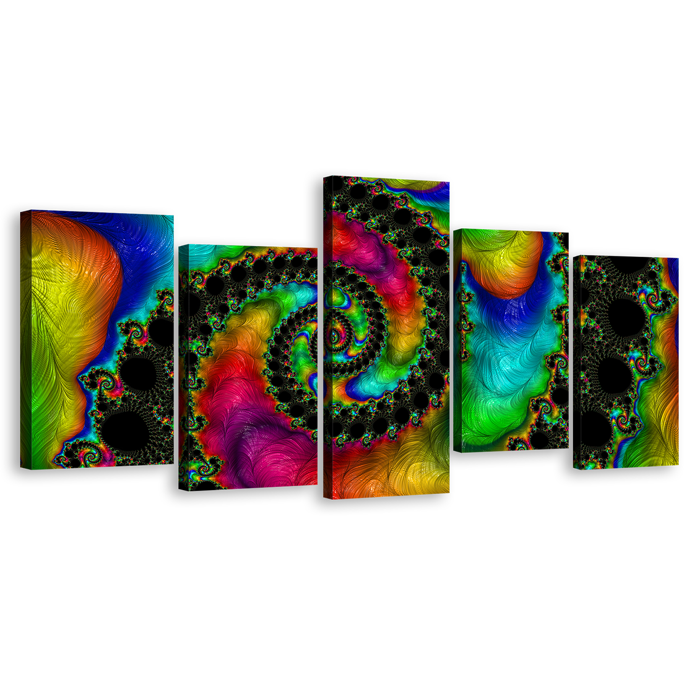 Abstract Fractal Canvas Wall Art, Abstract Colorful Swirl Shapes 5 Piece Canvas Print, Modern Abstract Multi Canvas Artwork