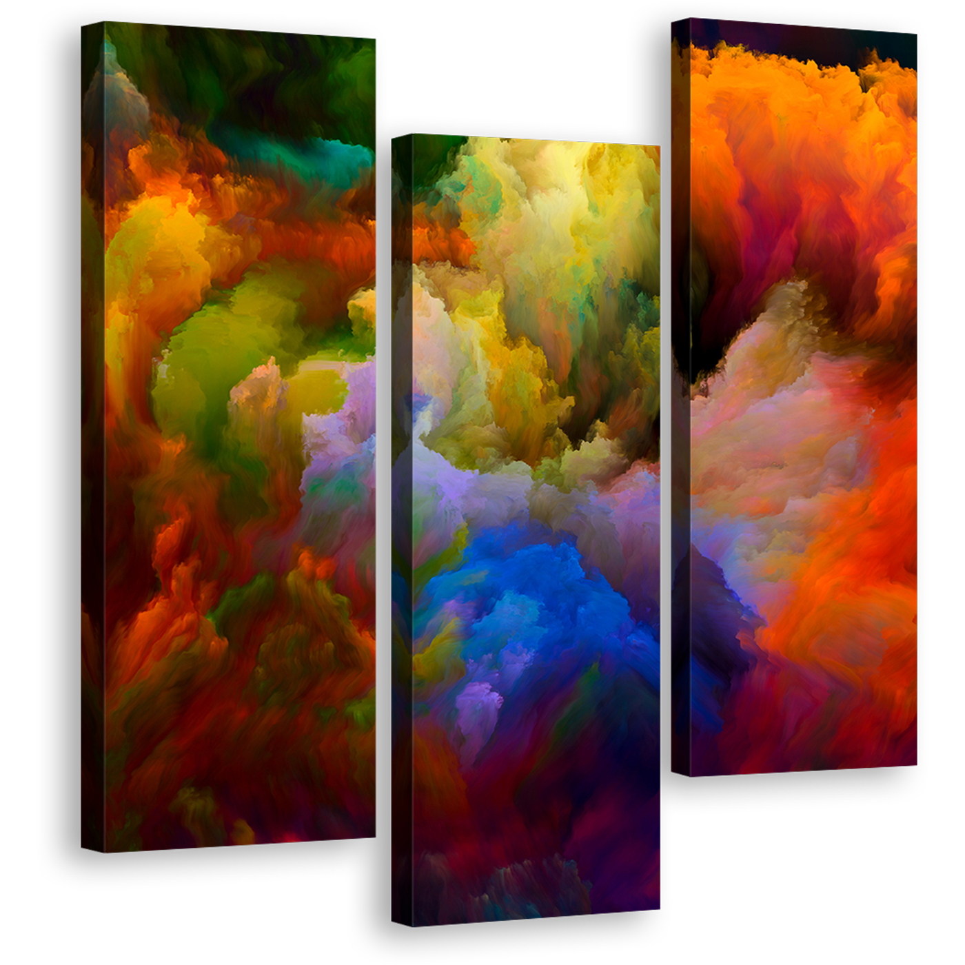 Abstract Fractal Canvas Wall Art, Abstract Composition 3 Piece Canvas Print, Abstract Colorful Clouds Triptych Canvas Set