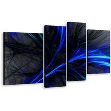 Load image into Gallery viewer, Abstract Fractal Canvas Wall Art, Abstract Digital Artwork Canvas Set, Blue Black 3D Abstract 4 Piece Canvas Print
