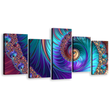 Load image into Gallery viewer, Abstract Fractal Canvas Wall Art, Abstract Infinity Canvas Print, Abstract Swirl 5 Piece Canvas, Colorful Abstract Fractal Patterns Multi Canvas
