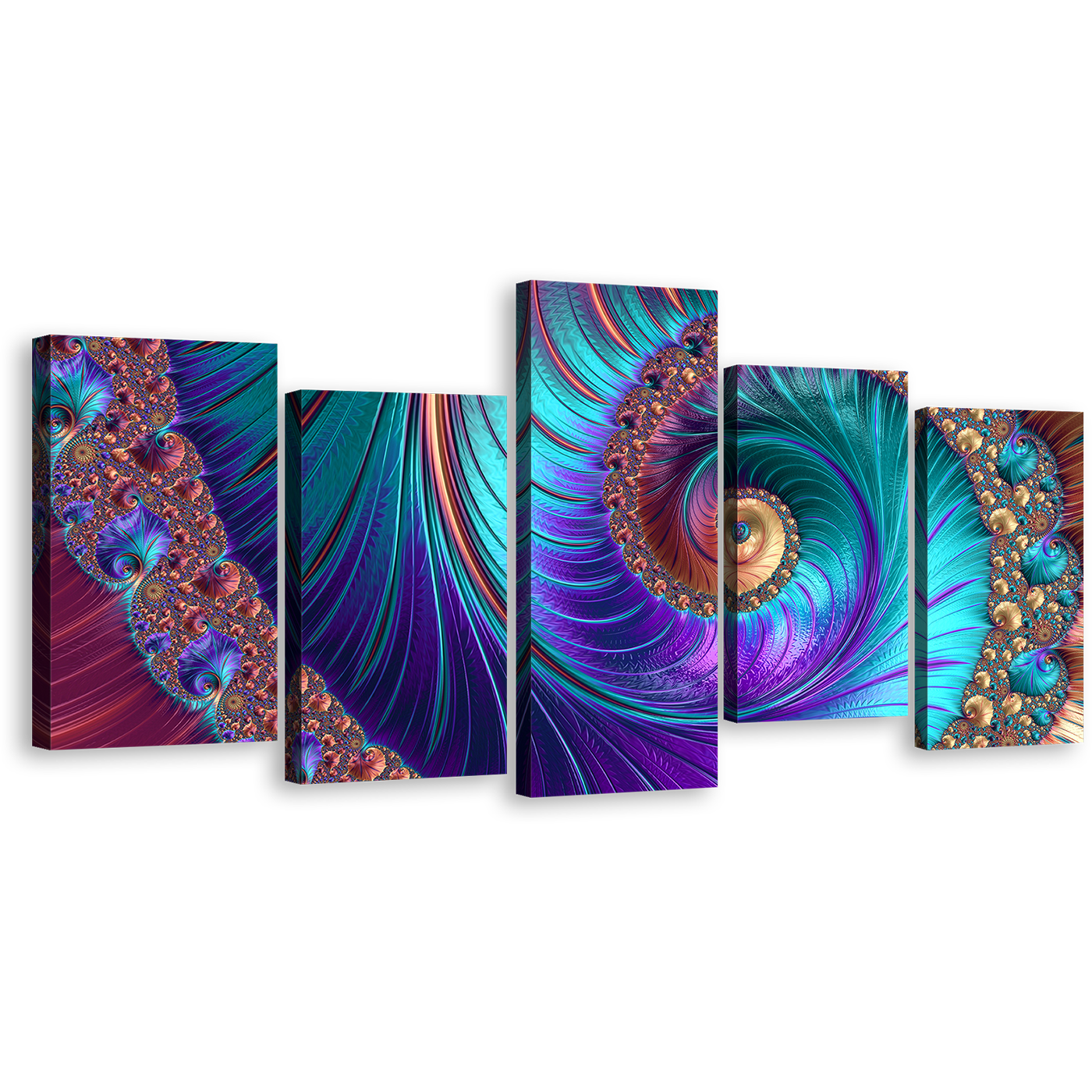 Abstract Fractal Canvas Wall Art, Abstract Infinity Canvas Print, Abstract Swirl 5 Piece Canvas, Colorful Abstract Fractal Patterns Multi Canvas