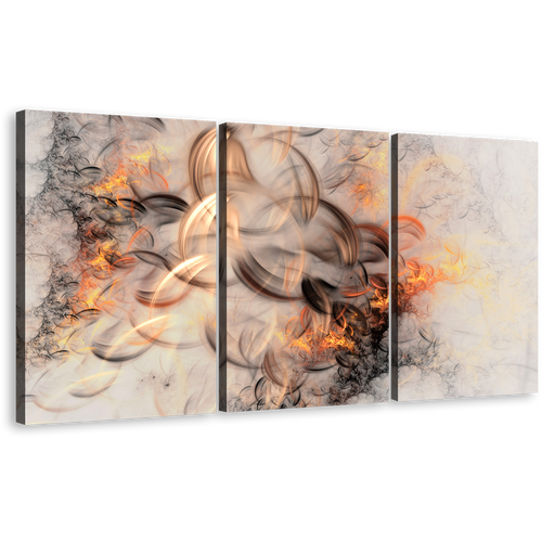 Abstract Fractal Canvas Wall Art, Beautiful Orange Modern Abstract Canvas Print, White Abstract Elegant Illustration 3 Piece Canvas