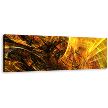 Load image into Gallery viewer, Abstract Fractal Canvas Wall Art, Black Abstract Deep Patterns Canvas Print, Yellow 3D Abstract Digital Graphics Panoramic Canvas Artwork
