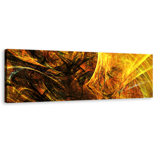 Abstract Fractal Canvas Wall Art, Black Abstract Deep Patterns Canvas Print, Yellow 3D Abstract Digital Graphics Panoramic Canvas Artwork