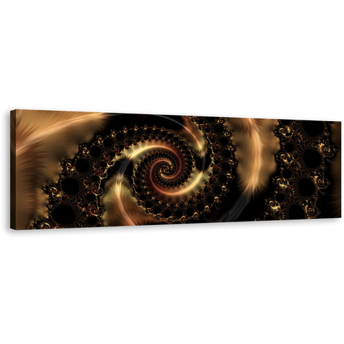 Abstract Fractal Canvas Wall Art, Black Abstract Infinity Swirl Panoramic Canvas Artwork, Brown Abstract Art Print