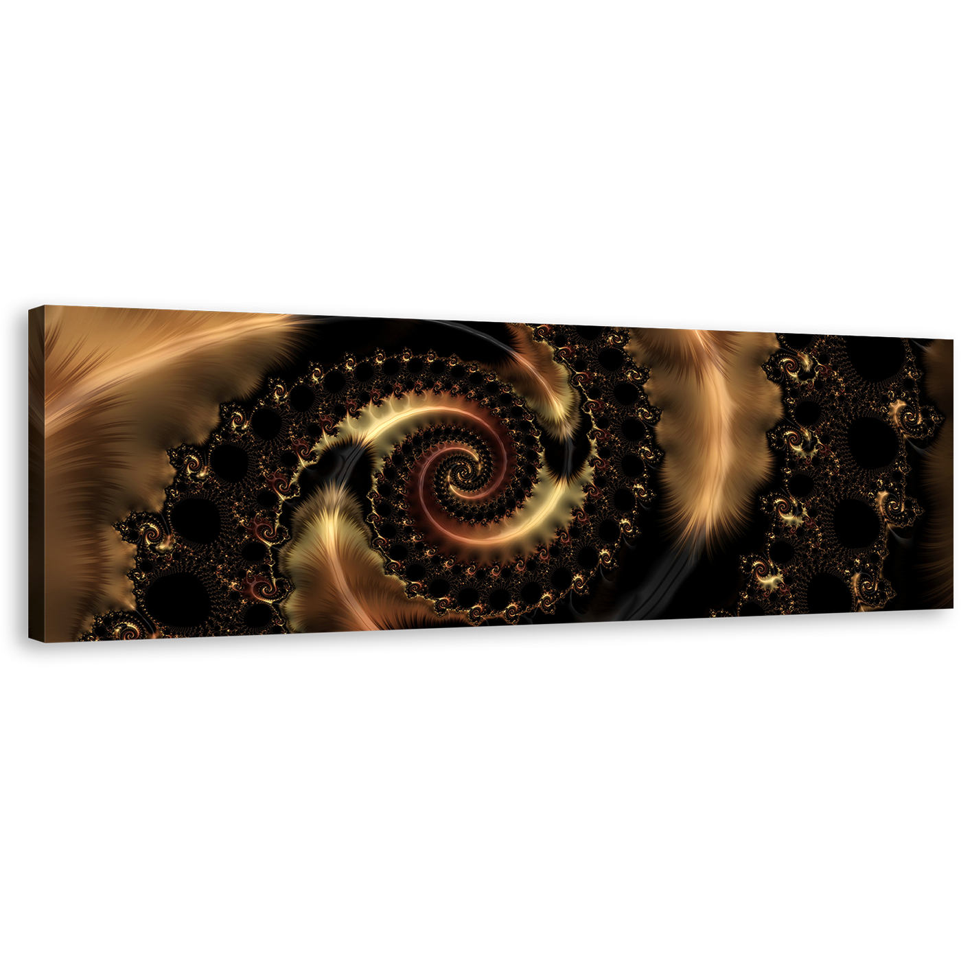 Abstract Fractal Canvas Wall Art, Black Abstract Infinity Swirl Panoramic Canvas Artwork, Brown Abstract Art Print