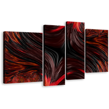 Load image into Gallery viewer, Abstract Fractal Canvas Wall Art, Black Abstract Patterns 4 Piece Canvas Print, Red Abstract Energy Design Multi Canvas Artwork
