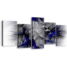 Load image into Gallery viewer, Abstract Fractal Canvas Wall Art, Black Blue Fractal Abstract Design 5 Piece Multiple Canvas, White  Abstract Canvas Print
