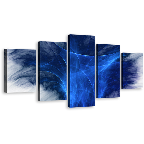 Abstract Fractal Canvas Wall Art, Blue Abstract Digital Artwork Multi Canvas, 3D Bright Abstract Graphics 5 Piece Canvas Print