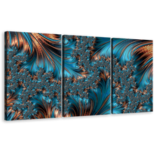 Load image into Gallery viewer, Abstract Fractal Canvas Wall Art, Blue Abstract Fantasy Art Print, Brown Elegant Abstract Fractal 3 Piece Canvas Set
