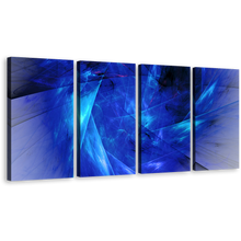 Load image into Gallery viewer, Abstract Fractal Canvas Wall Art, Blue Black Elegant Abstract Fractal 4 Piece Canvas Print, Black Bright Abstract Fractal Multiple Canvas
