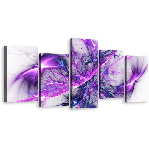 Abstract Fractal Canvas Wall Art, Blue Elegant Abstract Glow 5 Piece Canvas, Purple 3D Modern Abstract  Canvas Print