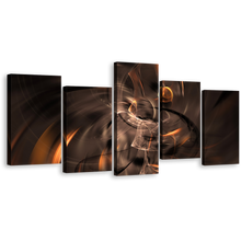 Load image into Gallery viewer, Abstract Fractal Canvas Wall Art, Brown Artistic Abstract Canvas Print, Orange 3D Abstract 5 Piece Multiple Canvas
