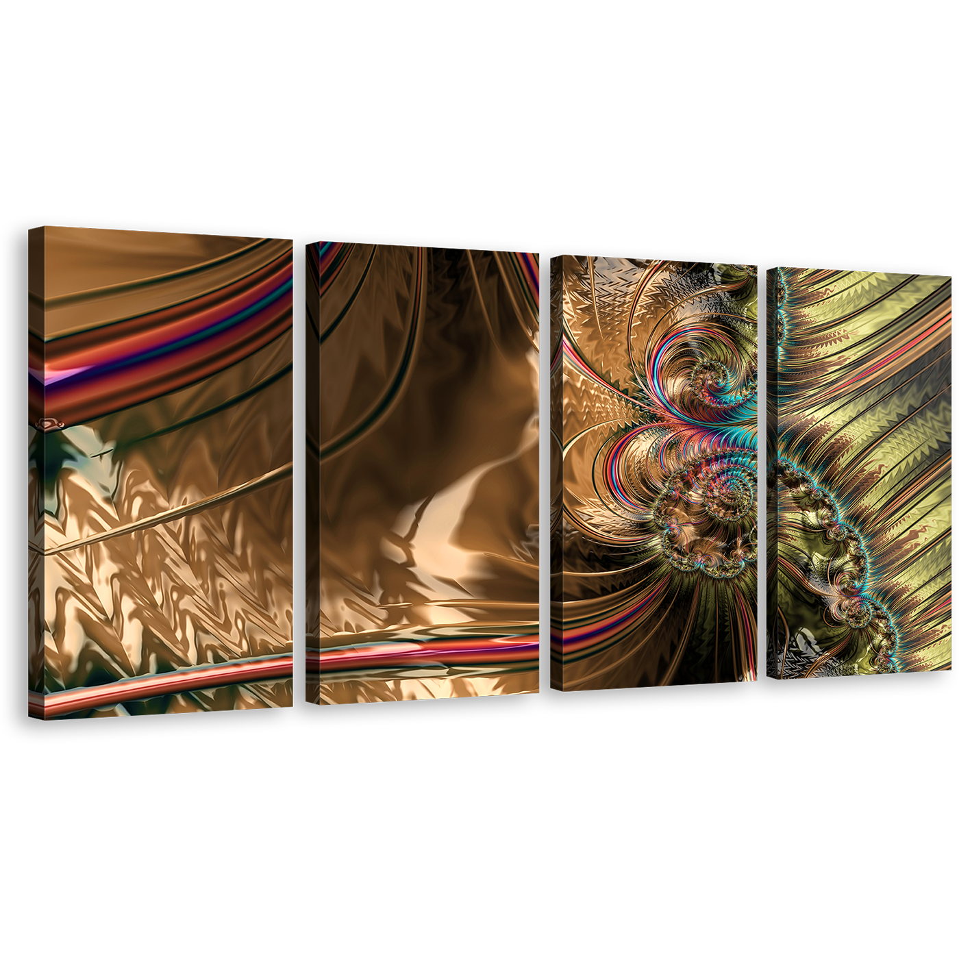 Abstract Fractal Canvas Wall Art, Colorful Abstract Patterns 4 Piece Canvas Set, Digital Abstract Art Print