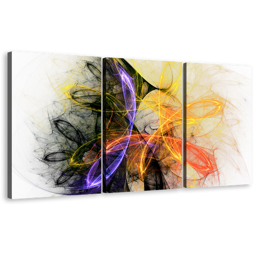 Abstract Fractal Canvas Wall Art, Colorful Bright Abstract 3 Piece Canvas Print, Abstract Graphic Lines Triptych Multiple Canvas