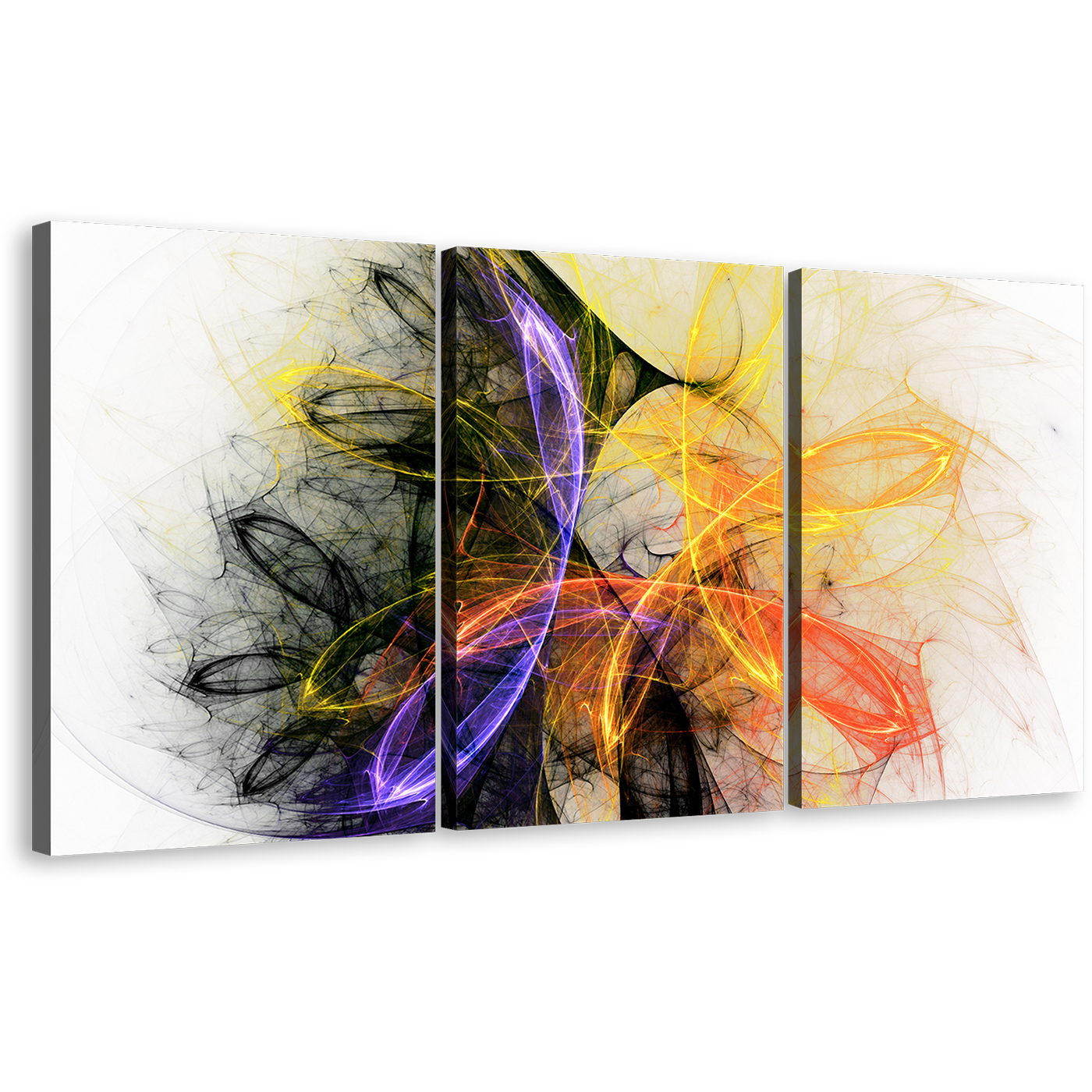 Abstract Fractal Canvas Wall Art, Colorful Bright Abstract 3 Piece Canvas Print, Abstract Graphic Lines Triptych Multiple Canvas