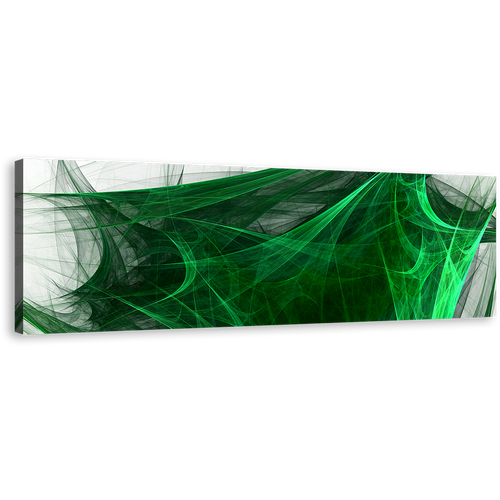 Abstract Fractal Canvas Wall Art, Green Abstract Digital Artwork Panoramic Canvas Print, Black Elegant Abstract Fractal Canvas Artwork