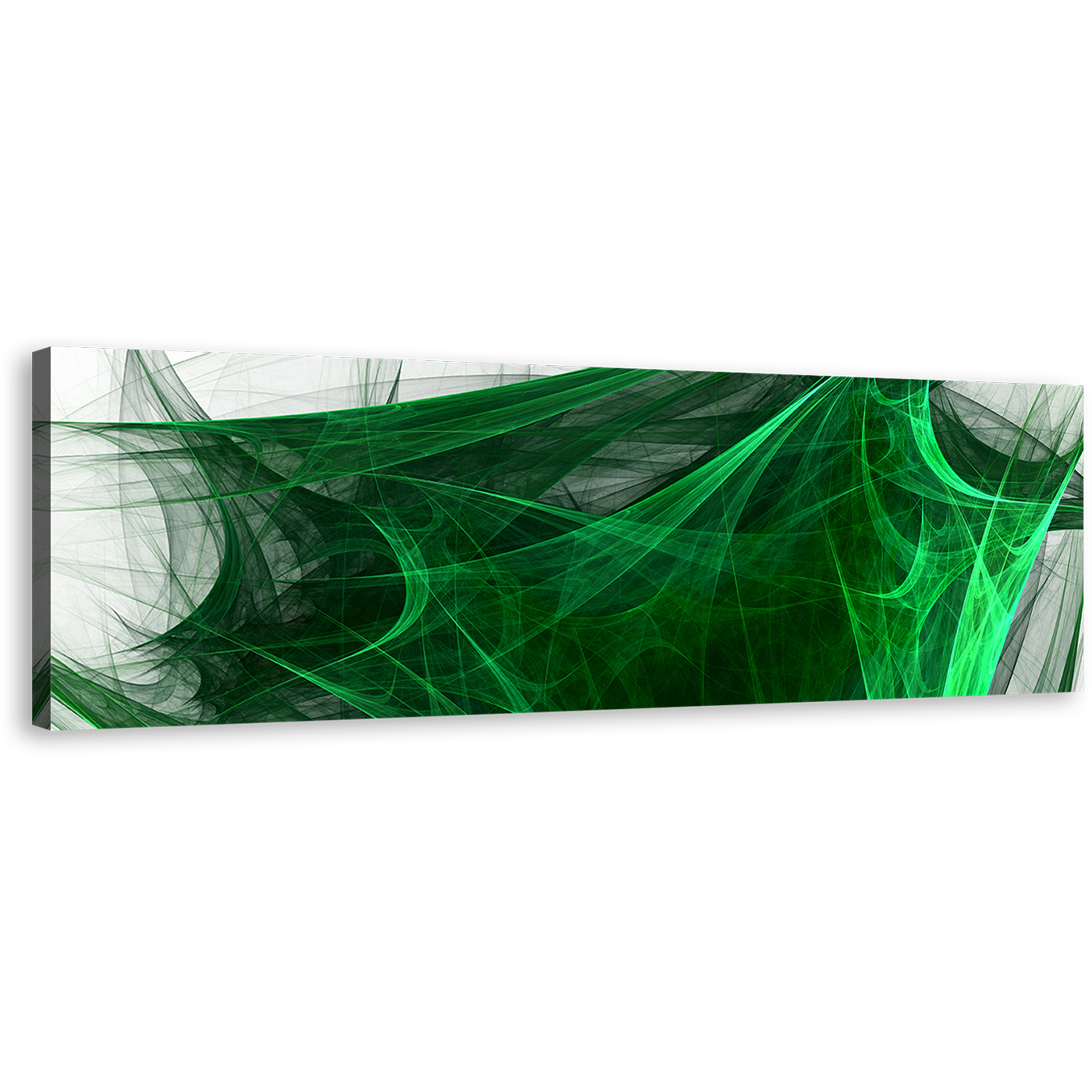 Abstract Fractal Canvas Wall Art, Green Abstract Digital Artwork Panoramic Canvas Print, Black Elegant Abstract Fractal Canvas Artwork