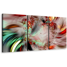 Load image into Gallery viewer, Abstract Fractal Canvas Wall Art, Green Red Abstract Patterns 3 Piece Canvas, Abstract Illustration Multi Canvas, Bright Abstract Artwork Print
