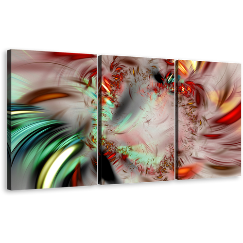 Abstract Fractal Canvas Wall Art, Green Red Abstract Patterns 3 Piece Canvas, Abstract Illustration Multi Canvas, Bright Abstract Artwork Print