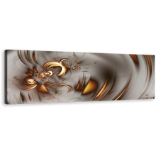 Load image into Gallery viewer, Abstract Fractal Canvas Wall Art, Grey Elegant Abstract Panoramic Canvas, Brown Abstract Graphic Fractal Illustration Wide Canvas
