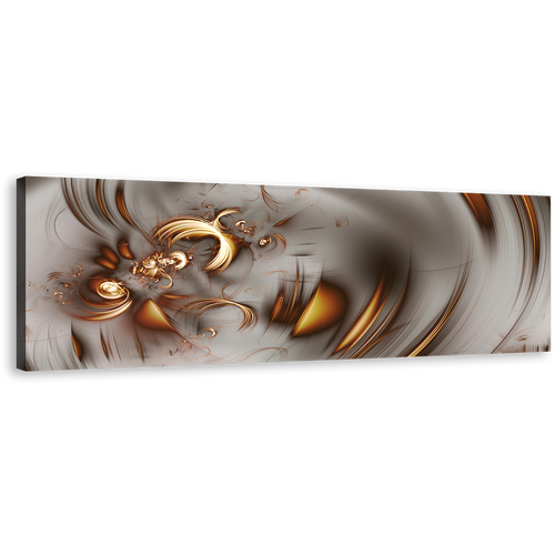 Abstract Fractal Canvas Wall Art, Grey Elegant Abstract Panoramic Canvas, Brown Abstract Graphic Fractal Illustration Wide Canvas