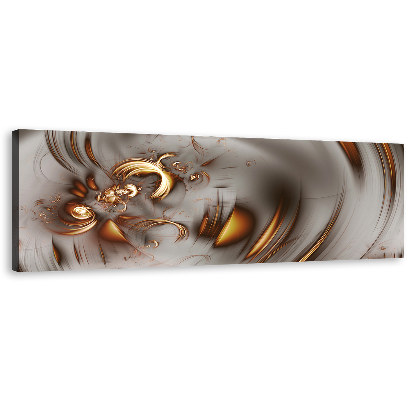 Abstract Fractal Canvas Wall Art, Grey Elegant Abstract Panoramic Canvas, Brown Abstract Graphic Fractal Illustration Wide Canvas