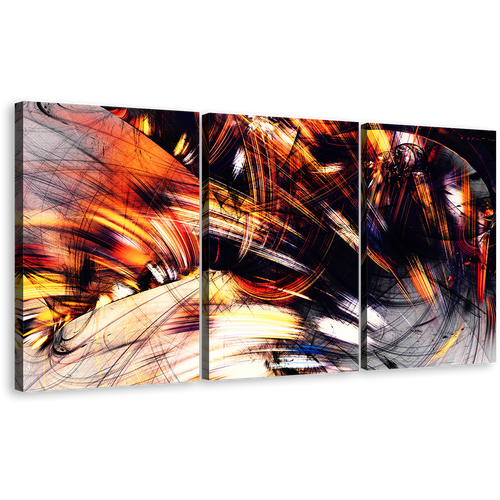 Abstract Fractal Canvas Wall Art, Orange Abstract Rendering 3 Piece Canvas, Black Abstract Digital Painting Canvas Print