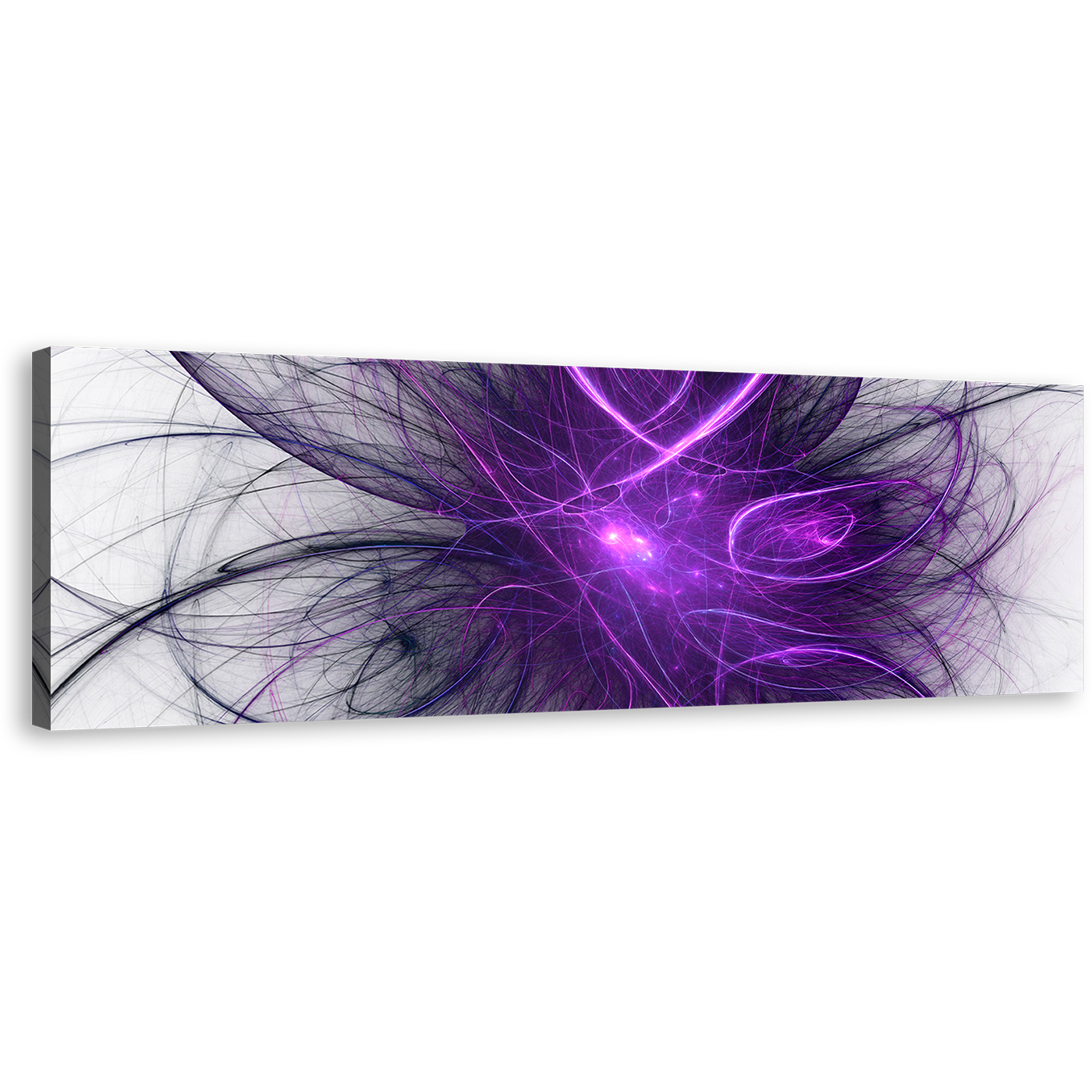 Abstract Fractal Canvas Wall Art, Purple Abstract Chaos Canvas Artwork, Blue Abstract Energy Panoramic Canvas Print