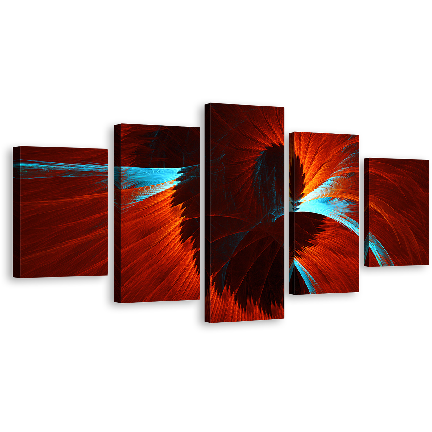 Abstract Fractal Canvas Wall Art, Red Blue Contemporary Abstract 5 Piece Canvas Set, Modern Abstract Canvas Print