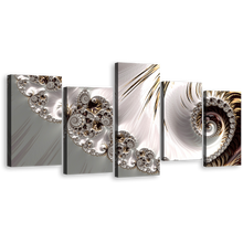 Load image into Gallery viewer, Abstract Fractal Canvas Wall Art, White Abstract Elegant Swirl 5 Piece Canvas Print, Grey Digital Abstract Art  Multiple Canvas
