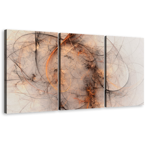 Abstract Fractal Canvas Wall Art, White Fantasy Abstract Canvas Set, Orange 3D Abstract 3 Piece Canvas Print