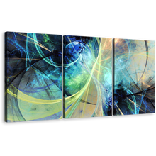 Load image into Gallery viewer, Abstract Fractal Canvas Wall Art, Yellow Blue 3D Abstract Art Print, Abstract Fractal Electricity 3 Piece Canvas Print
