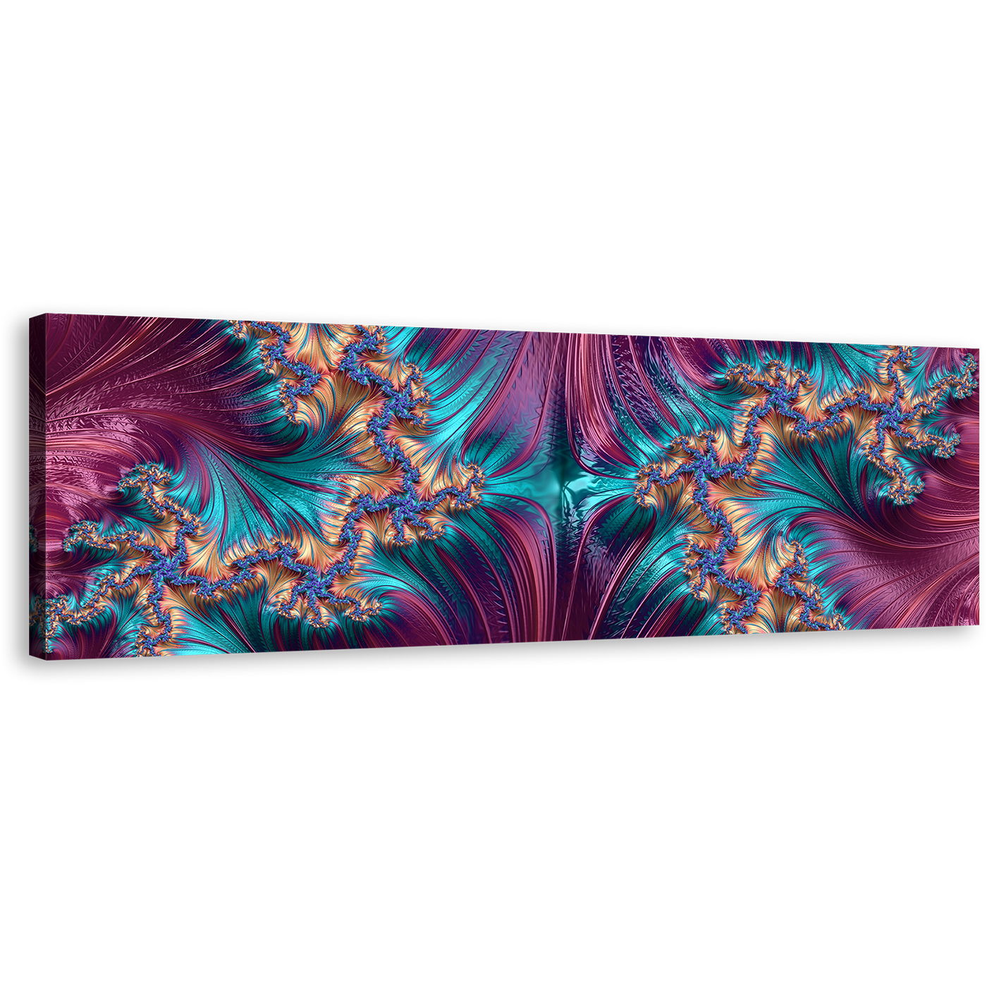 Abstract Fractals Canvas Wall Art, Blue Abstract Patterns Shapes Canvas Print, Purple Abstract Digital Design 1 Piece Canvas Artwork