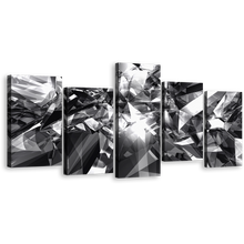 Load image into Gallery viewer, Abstract Geometric Canvas Print, Grey Crystals Graphic 5 Piece Canvas Wall Art, Black And White Abstract Diamond Multiple Canvas
