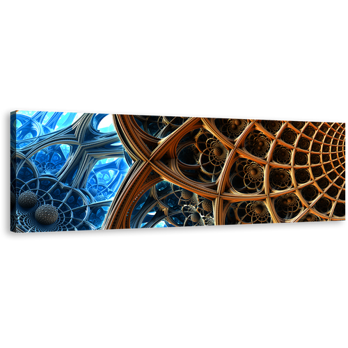 Abstract Geometric Canvas Wall Art, Blue Brown Fractal Illustration 1 Piece Canvas Artwork, Abstract 3D Rendering Abstract Canvas Print