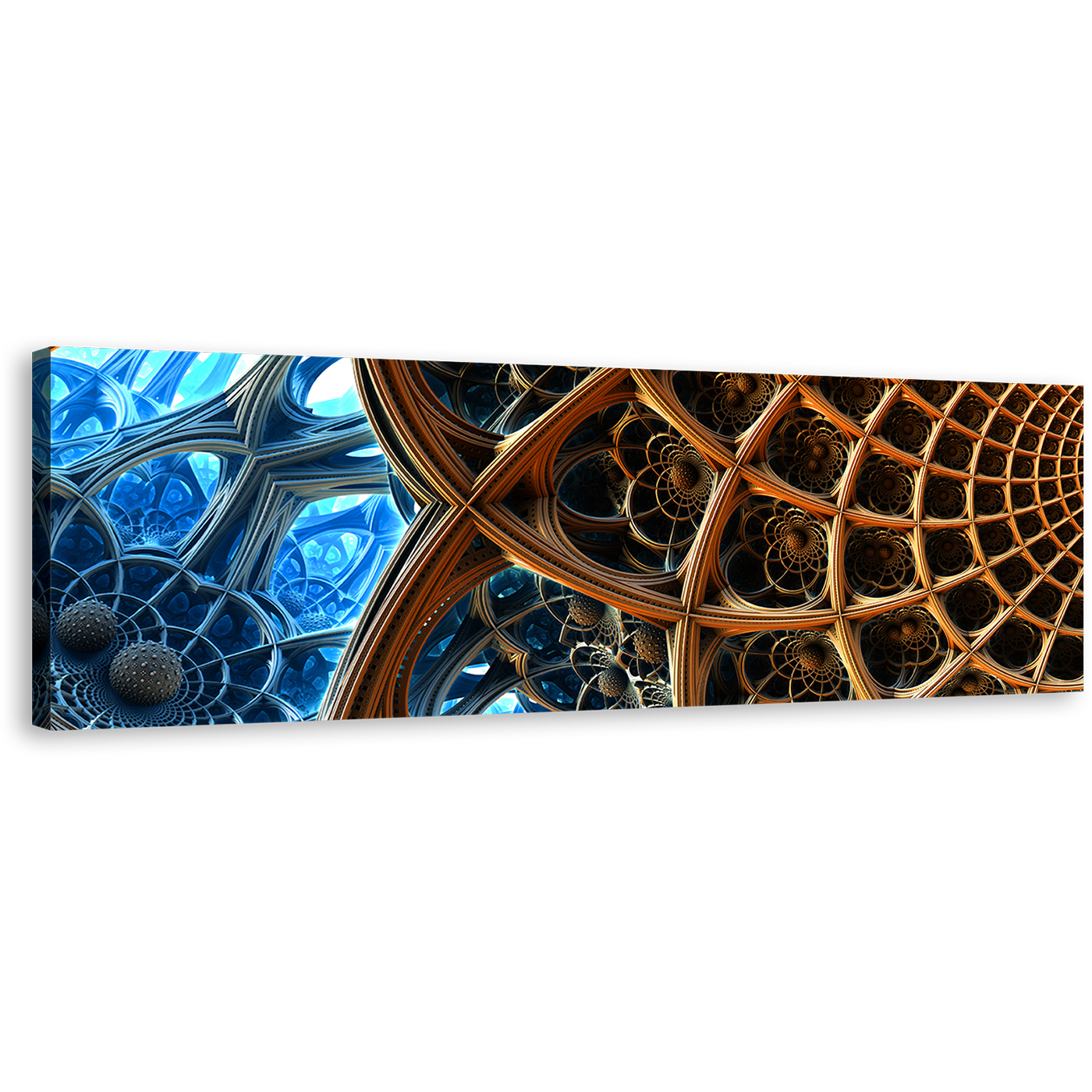 Abstract Geometric Canvas Wall Art, Blue Brown Fractal Illustration 1 Piece Canvas Artwork, Abstract 3D Rendering Abstract Canvas Print