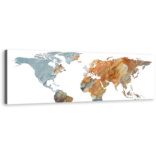 Abstract Globe Canvas Print, Orange Grey World Map Digital Painting 1 Piece Canvas Wall Art, Global Flat World Canvas Artwork