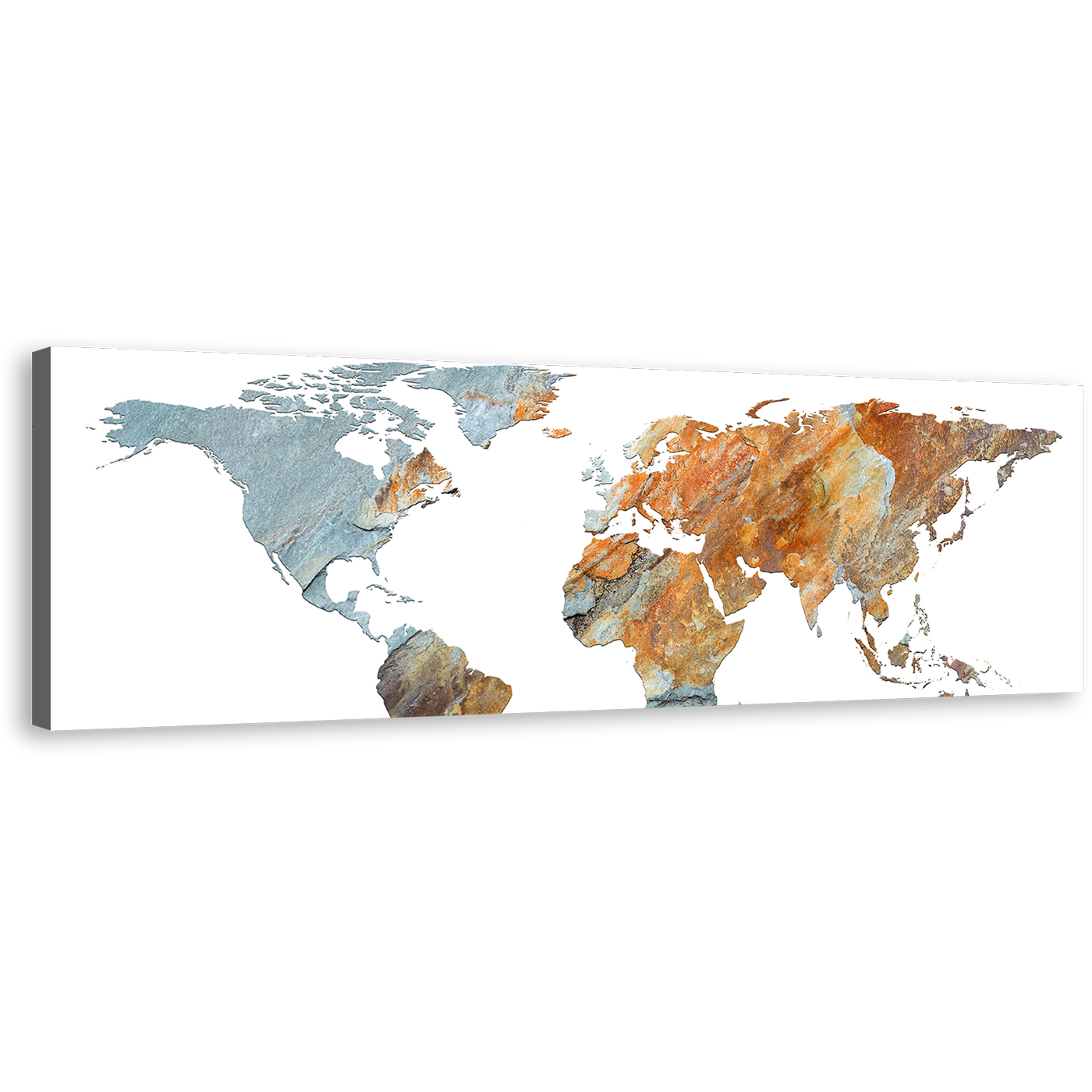 Abstract Globe Canvas Print, Orange Grey World Map Digital Painting 1 Piece Canvas Wall Art, Global Flat World Canvas Artwork