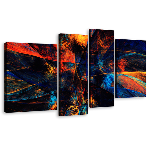 Abstract Graphic Canvas Wall Art, Colorful Abstract Energy 4 Piece Canvas Print, 3D Deep Abstract Multi Canvas Artwork