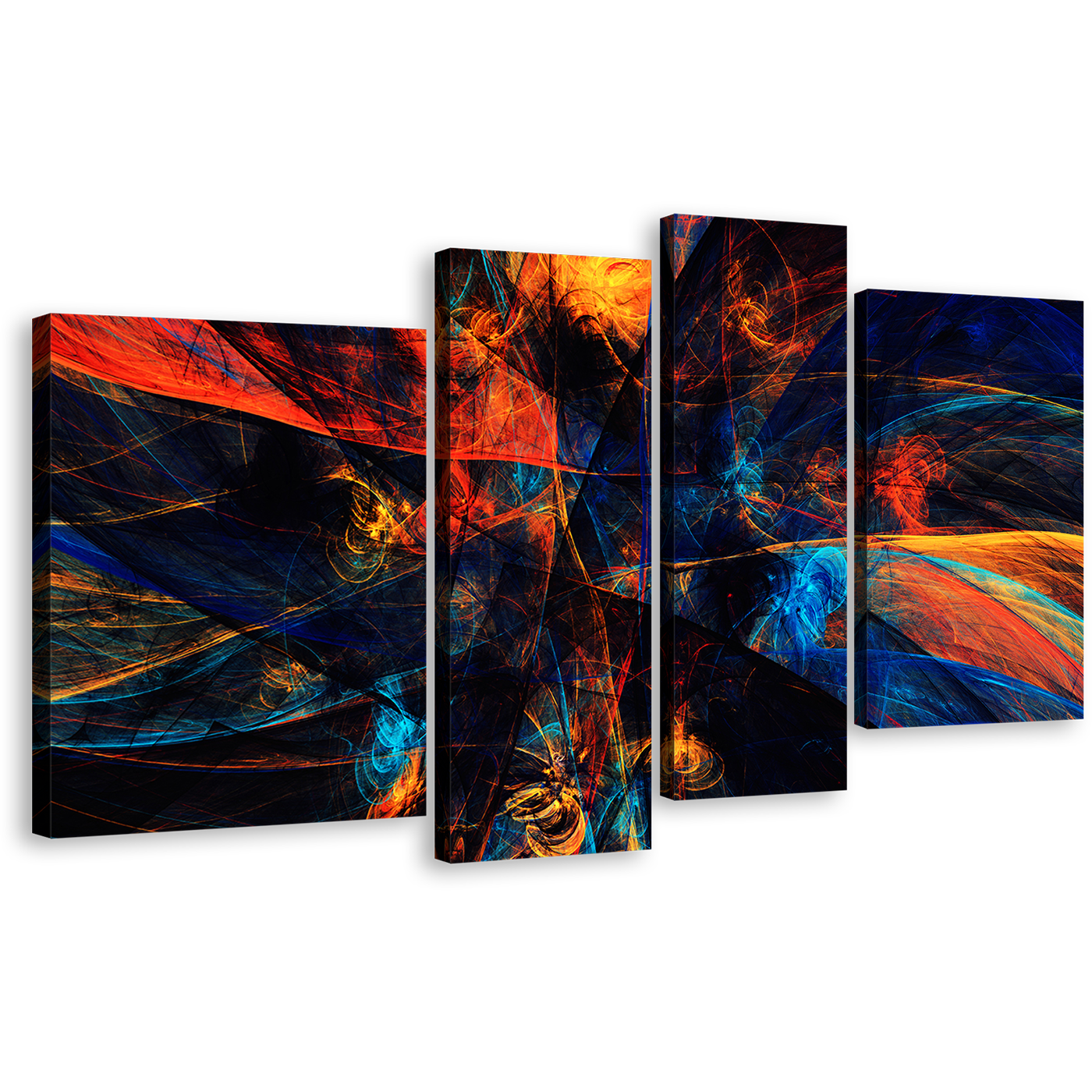 Abstract Graphic Canvas Wall Art, Colorful Abstract Energy 4 Piece Canvas Print, 3D Deep Abstract Multi Canvas Artwork