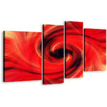 Load image into Gallery viewer, Abstract Graphic Canvas Wall Art, Red Fractal Digital Multi Canvas, Black Abstract Swirl 4 Piece Canvas Print
