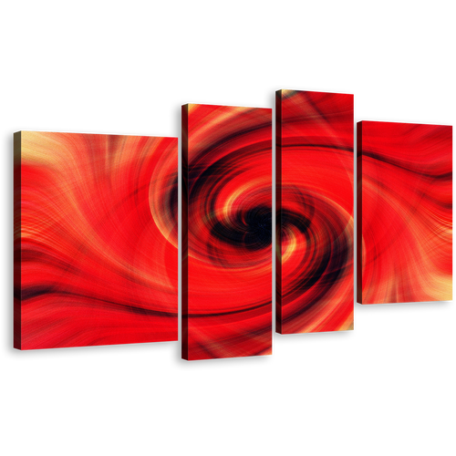 Abstract Graphic Canvas Wall Art, Red Fractal Digital Multi Canvas, Black Abstract Swirl 4 Piece Canvas Print